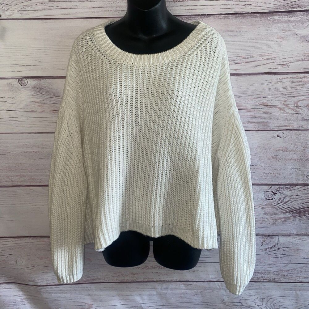 Anthropologie MOTH Sweater Womens L Yak Wool Blend Chunky Knit Ivory Pullover